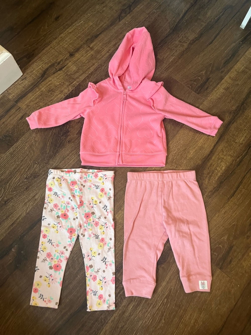 3-Piece Baby Girl Pink Hoodie & Pants Set 9-12 months